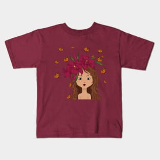 Niña, lirios y mariposas Kids T-Shirt